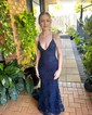 Black Mermaid V-neck Sparkly Sequin Prom Dresses