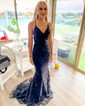 Black Mermaid V-neck Sparkly Sequin Prom Dresses