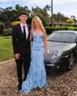Trumpet/Mermaid V-neck Tulle Sweep Train Prom Dresses With Sequins