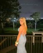 Trumpet/Mermaid V-neck Tulle Sweep Train Prom Dresses With Sequins
