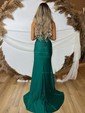 Sheath/Column V-neck Ruched Jersey Prom Dresses With Appliques