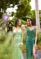 Sheath/Column V-neck Ruched Jersey Prom Dresses With Appliques
