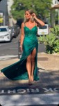 Sheath/Column V-neck Ruched Jersey Prom Dresses With Appliques
