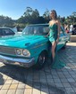 Sheath/Column V-neck Ruched Jersey Prom Dresses With Appliques