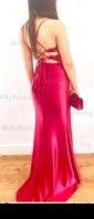 Mermaid V-neck Satin Corset Prom Dresses With Appliques