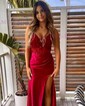 Mermaid V-neck Satin Corset Prom Dresses With Appliques