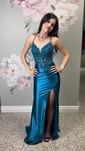 Mermaid V-neck Satin Corset Prom Dresses With Appliques