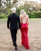 White Mermaid V-neck Sparkly Sequin Prom Dresses