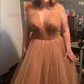 A-line V-neck Tulle Prom Dresses With Long Sleeves