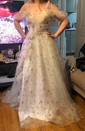 Ball Gown V-neck Tulle Prom Dresses With Star