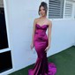 Red Mermaid Strapless Backless Satin Prom Dresses