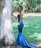Red Mermaid Strapless Backless Satin Prom Dresses