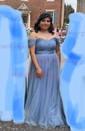 Ball Gown Off-the-shoulder Tulle Prom Dresses With Ruched