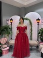 Ball Gown Off-the-shoulder Tulle Prom Dresses With Ruched