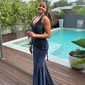Mermaid V-neck Glitter Prom Dresses With Ruched