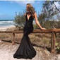 Mermaid V-neck Glitter Prom Dresses With Ruched