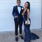Mermaid V-neck Glitter Prom Dresses With Ruched
