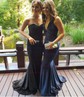 Mermaid V-neck Glitter Prom Dresses With Ruched