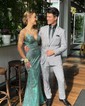 Mermaid V-neck Glitter Floor-length Prom Dresses