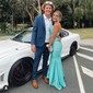 Black Sheath/Column Cowl Neck Glitter Prom Dresses
