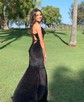 Black Sheath/Column Cowl Neck Glitter Prom Dresses