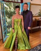 Ball Gown Strapless Metallic Prom Dresses With Ruched