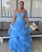 Princess Sweetheart Tulle Ruffle Prom Dresses With Appliques