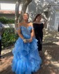 Princess Sweetheart Tulle Ruffle Prom Dresses With Appliques