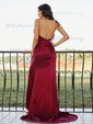 Sheath/Column V-neck Satin Prom Dresses With Ruched