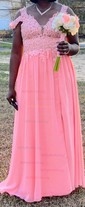 A-line V-neck Chiffon Prom Dresses With Appliques