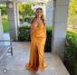 Sheath/Column V-neck Satin Prom Dresses With Ruched