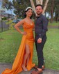 Sheath/Column V-neck Satin Prom Dresses With Ruched