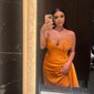 Sheath/Column V-neck Satin Prom Dresses With Ruched