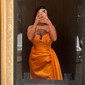 Sheath/Column V-neck Satin Prom Dresses With Ruched