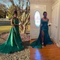 Sheath/Column V-neck Satin Prom Dresses With Ruched