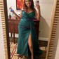 Sheath/Column V-neck Satin Prom Dresses With Ruched