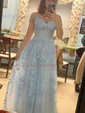 Sheath/Column Strapless Tulle Beaded Prom Dresses With Appliques