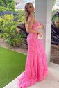 Sheath/Column Strapless Tulle Beaded Prom Dresses With Appliques