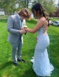 Mermaid Scoop Neck Tulle Beaded Prom Dresses With Appliques