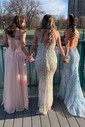 Mermaid Scoop Neck Tulle Beaded Prom Dresses With Appliques