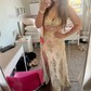Sheath/Column V-neck Tulle Prom Dresses With Appliques