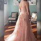 A-line One Shoulder Tulle 3D Floral Prom Dresses With Ruched