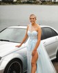 A-line One Shoulder Tulle 3D Floral Prom Dresses With Ruched