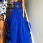 Ball Gown Strapless Tulle Prom Dresses With Appliques
