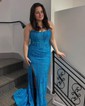 Sheath/Column Strapless Lace Corset Prom Dresses With Ruched
