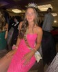 Sheath/Column Strapless Lace Corset Prom Dresses With Ruched