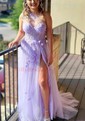 Ball Gown One Shoulder Tulle Prom Dresses With Appliques