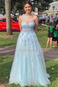 Ball Gown One Shoulder Tulle Prom Dresses With Appliques