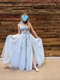 Ball Gown One Shoulder Tulle Prom Dresses With Appliques