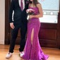 Sheath/Column Strapless Lace Tulle Corset Prom Dresses With Appliques